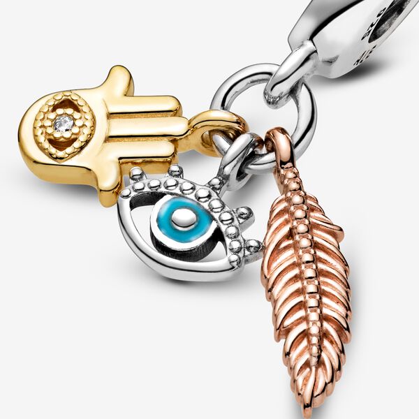 【Moments】PAN Hamsa, All-seeing Eye & Feather Spirituality Dangle Charm 768785C01 pendant 925 silver