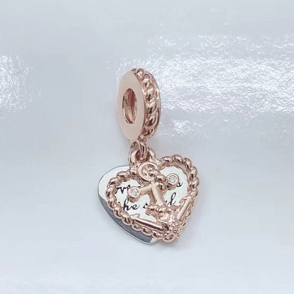 【Moments】Rope Heart & Love Anchor Dangle Charm 788940C01 Rose gold 2020 new 925 silve