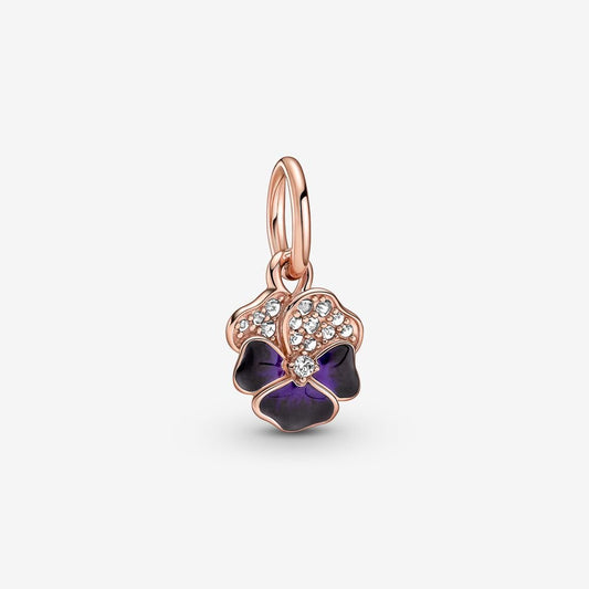 【Moments】Pan Deep Purple Pansy Flower Dangle Charm 780776C01 rose gold pendant