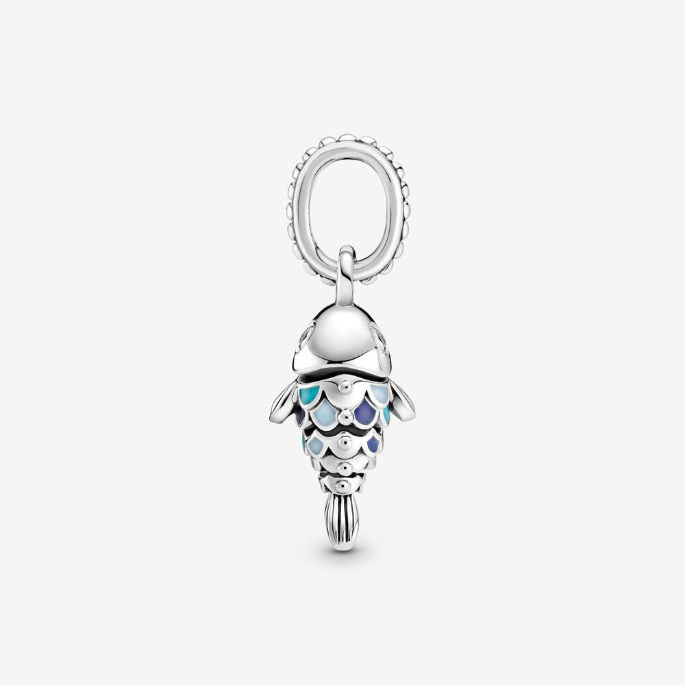 【Moments】PAN Blue Scaled Fish Dangle Charm 799428C01 925 Silver Movable joints pendant ocean animal