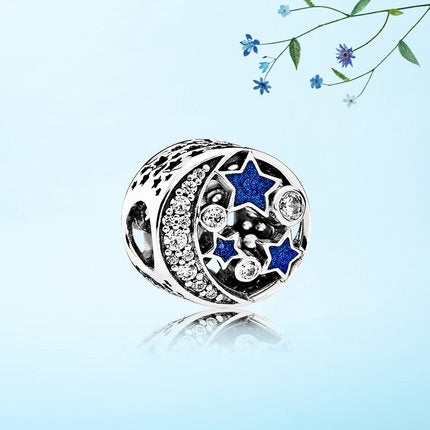 【Moments】PAN Vintage Night Sky Openwork Charm 925silver blue moon 791992CZ