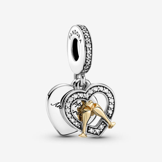 【Moments】Pan Two-tone Happy Anniversary Dangle Charm 799322C01 925 Silver People Cheers pendant