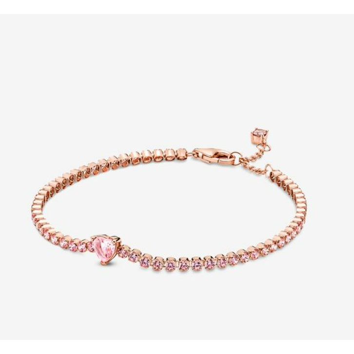 Pan Sparkling Heart Tennis Bracelet 580041C01 590041C01 925 silver women Zirconia pink rose gold