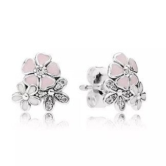 Pan Women Earring Poetic Blooms pink flower 925 silver 290686ENMX