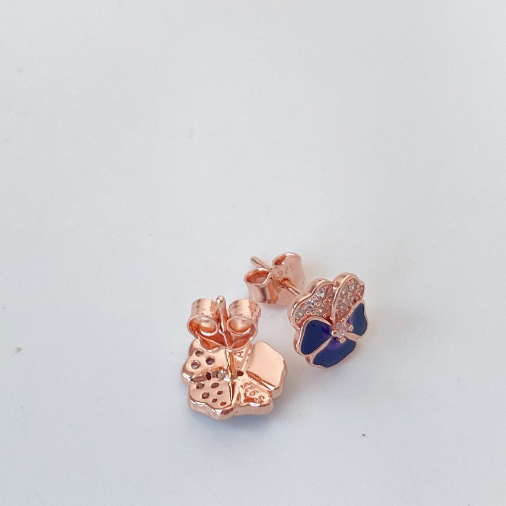 PAN Deep Purple Pansy Flower Stud Earrings 280781C01 Girl women cute earrings rose gold