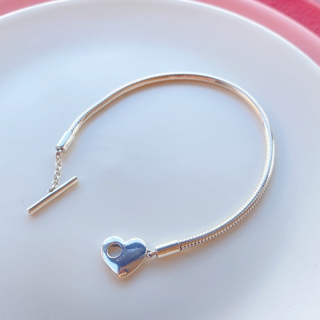 【Moments】PAN Moments Heart T-Bar Snake Chain Bracelet 925 silver 599285C00