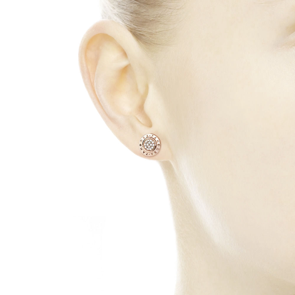 PAN Style ROSE SIGNATURE EARRING STUDS 925 silver diamond earring Stud Rose gold 280559CZ