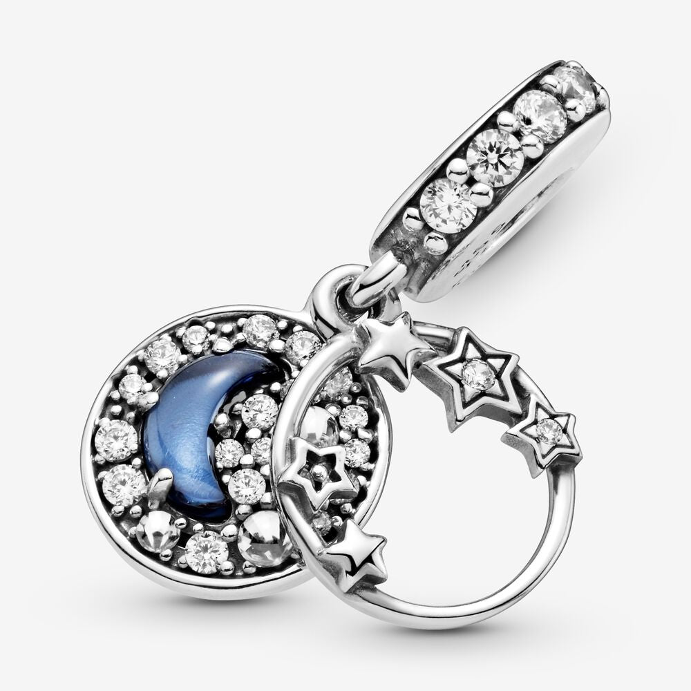 【Moments】PAN Blue Night Sky Crescent Moon & Stars Dangle Charm 799216C01 925 silver 2020 new