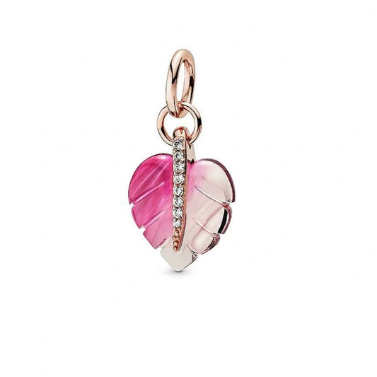 【Moments】Rose Pink Murano Glass Leaf Pendant Charm 925 Silver rose gold pink 388258PMU