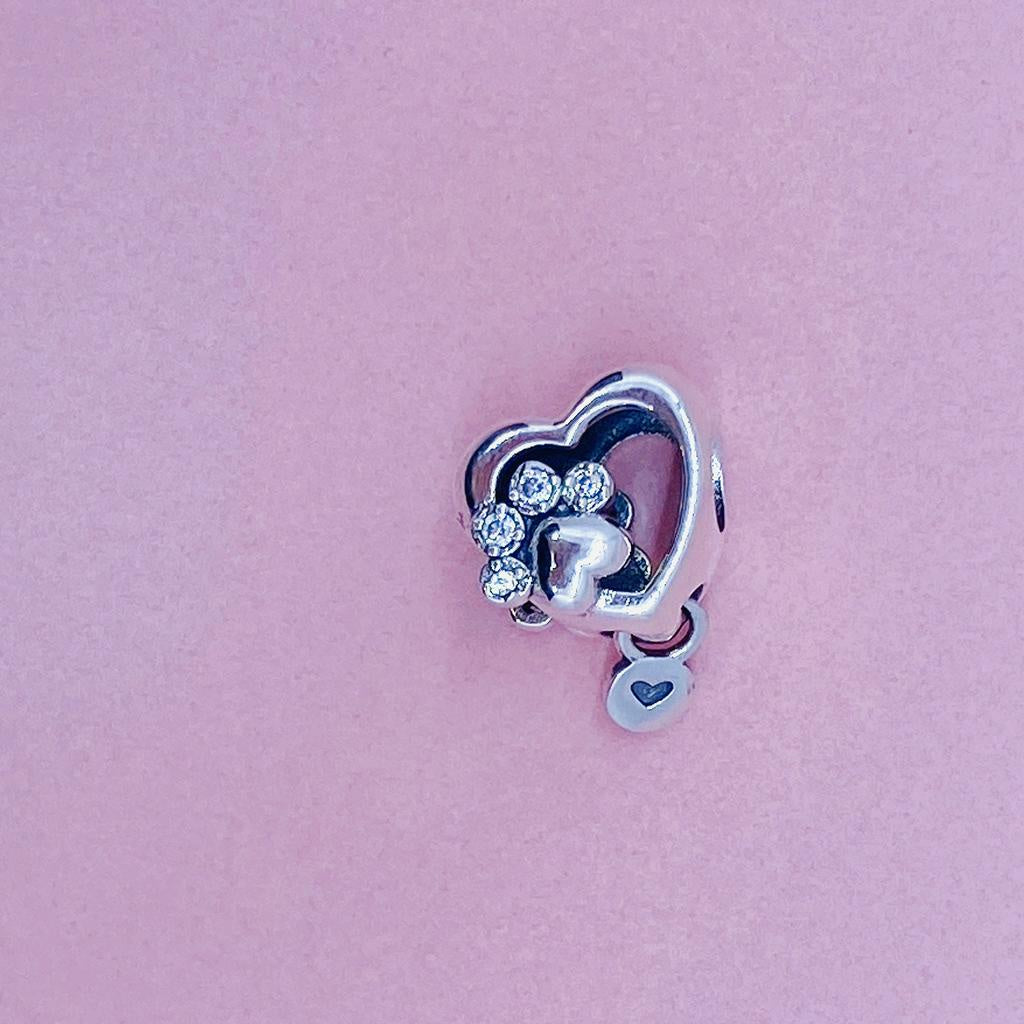 【Moments】PAN Sparkling Paw Print & Heart Charm 798873C01 925 silver sterling silver animal