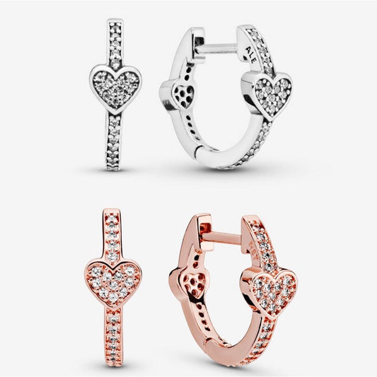 Pan Pavé Heart Hoop Earrings 925 silver for women diamond rogse gold 297290CZ 287290CZ