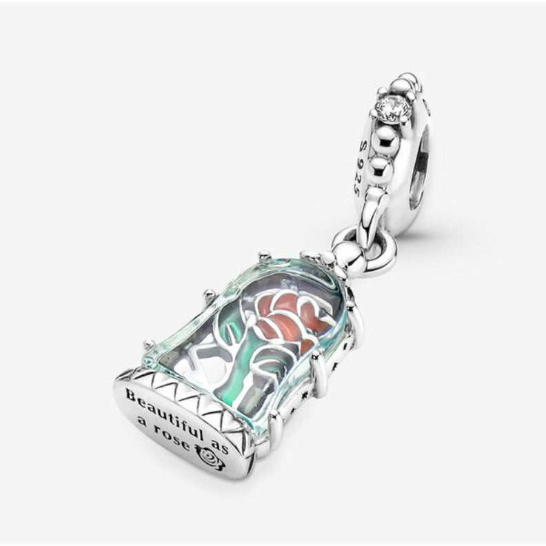 【Moments】PAN Dis*** Beauty and the Beast Enchanted Rose Dangle Charm 790024C01 925 silver for women
