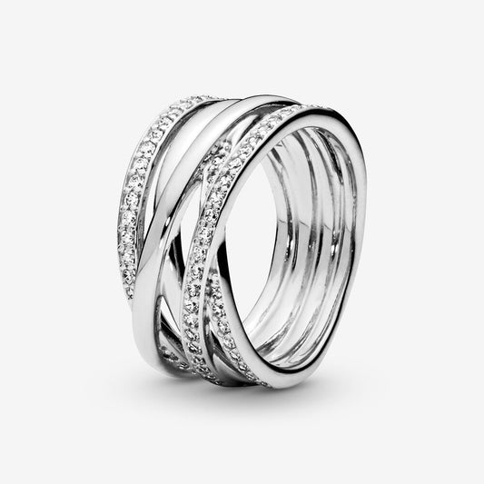 Pan Sparkling & Polished Lines Ring 925 silver 190919CZ