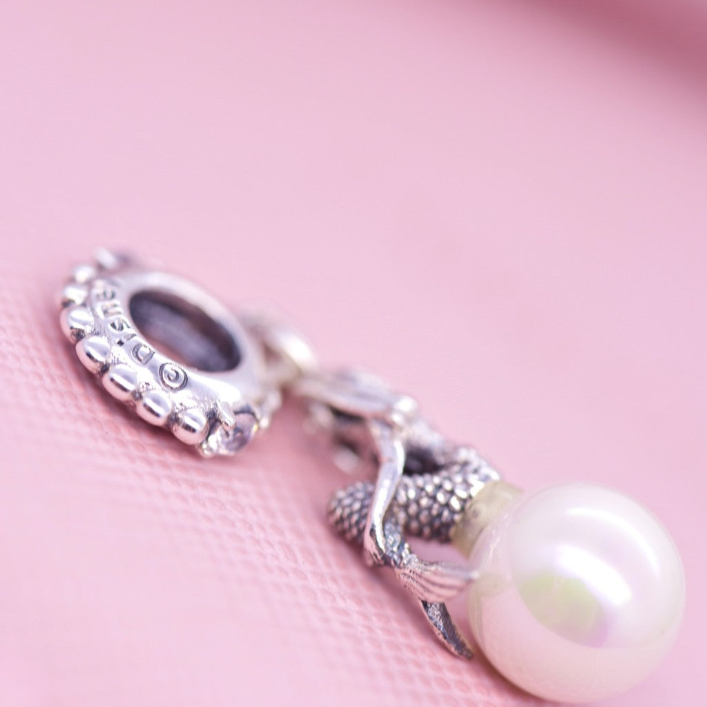 【Moments】Disney Luminous Ariel Hanging Charm 925 Silver White Pearl for women pendant 798232CZ