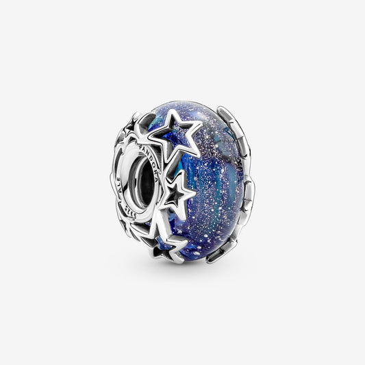 【Moments】Pan Galaxy Blue & Star Murano Charm 925 Silver 790015C00 blue charm