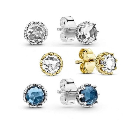 Pan Blue Sparkling Crown Stud Earrings 925 silver for women diamond 298311CZ 298311NMB blue pink 268311C01 288311C01