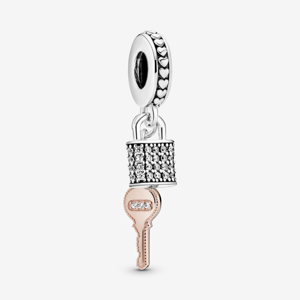 【MOMENTS】PAN Pavé Padlock & Key Dangle Charm 925 Silver pendant rose gold 788682C01