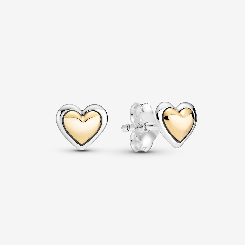 Pan Domed Golden Heart Stud Earrings 299389C00 Two-tone 925 silver small earring gold