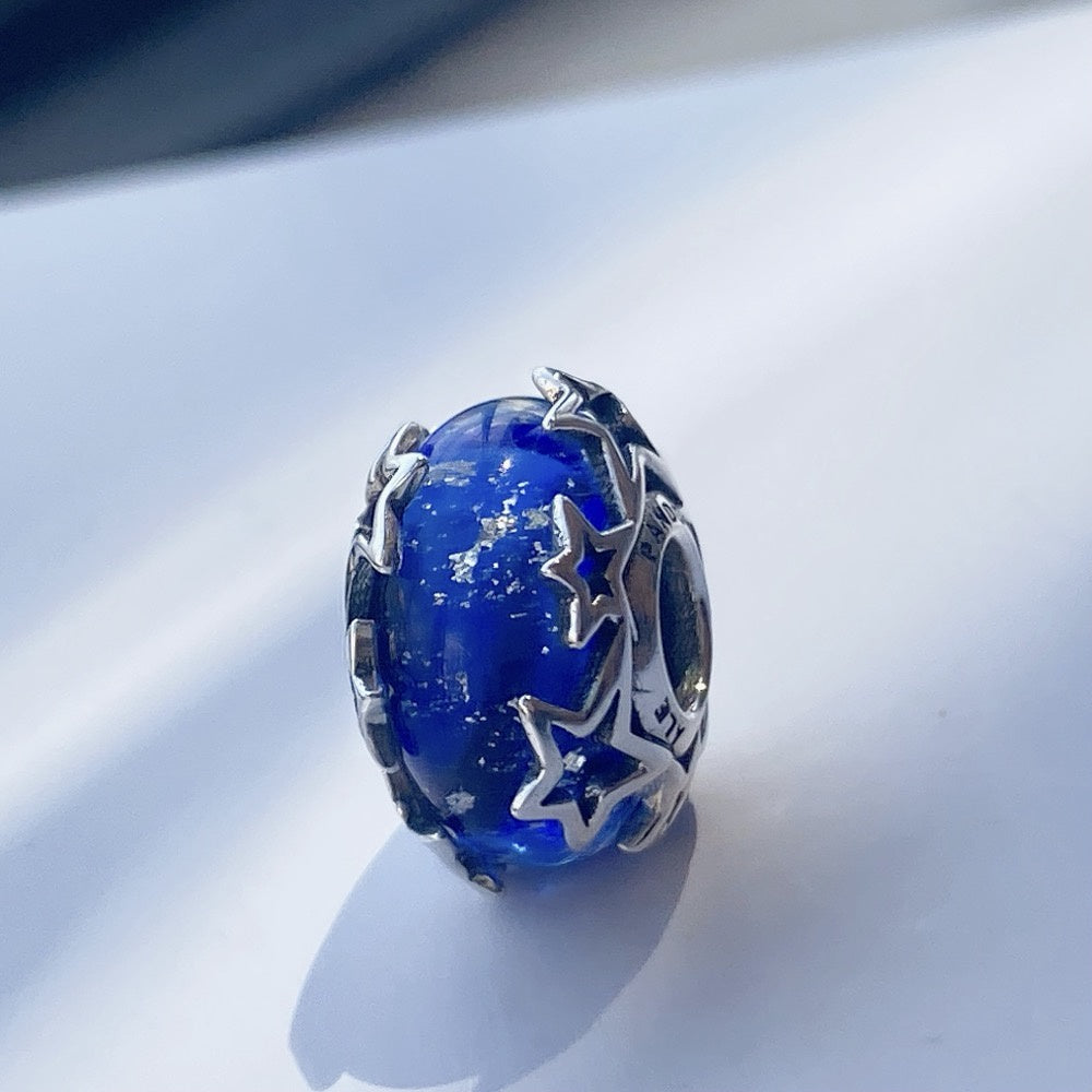 【Moments】Pan Galaxy Blue & Star Murano Charm 925 Silver 790015C00 blue charm