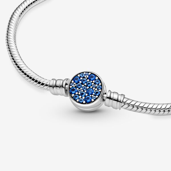 【Moments】PAN Moments Sparkling Blue Disc Clasp Snake Chain Bracelet 925 silver 599288C01