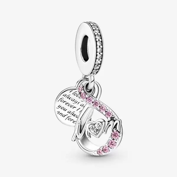 【Moments】Pan Mom Infinity Pavé Double Dangle Charm 791468C01 925 Silver Mother's Day pink pednat