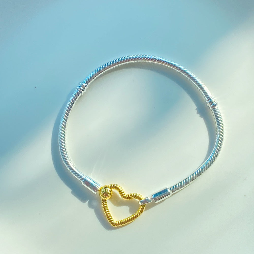 【MOMENTS】PAN Moments Heart Closure Snake Chain Bracelet 925 silver Rose Gold