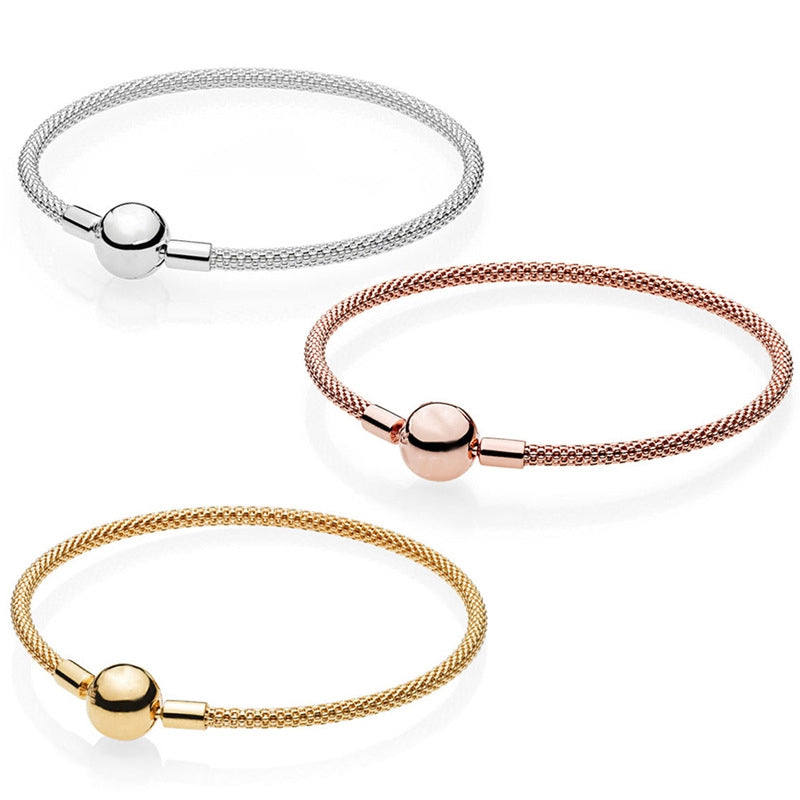 【Moments】MOMENTS STERLING SILVER MESH bracelet 925 silver bangle rose gold 586543 596543 566543