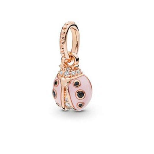 【Moments】Rose Lucky Pink Ladybird Necklace Pendant 925 silver lady bug charm for pan 387909EN160