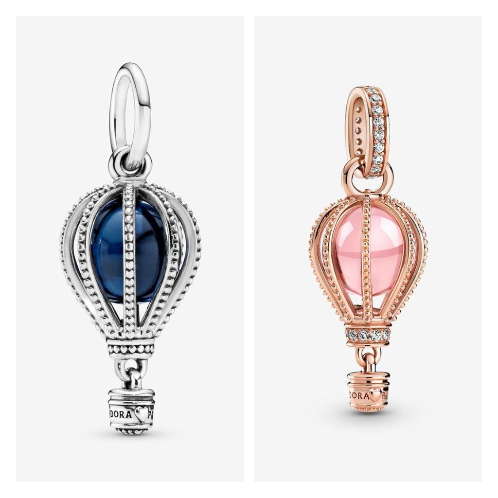 【Moments】Hot Air Balloon Dangle Charm 925 Silver Blue/Pink Crystal for women pendant 798064NMB 789434C01