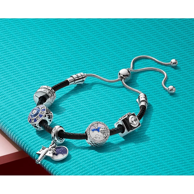 【Moments】Propeller Plane Dangle Charm sky plane airplane 925 Silver for women pendant 798027CZ