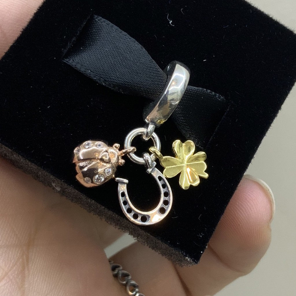 【Moments】Horseshoe Clover & Ladybird charm 925 silver pendant for pan 797852CZ