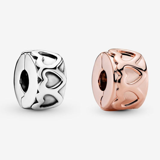 【Moments】PAN Band of Hearts Clip Charm 791978 rose gold 781978 925 silver heart silver/rose heart clip