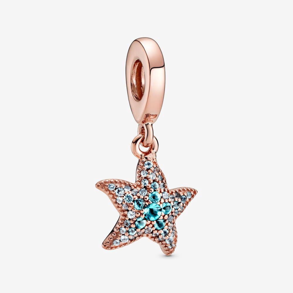 【Moments】Sparkling Starfish Dangle Charm 788942C01 Rose gold Stone blue Crystals