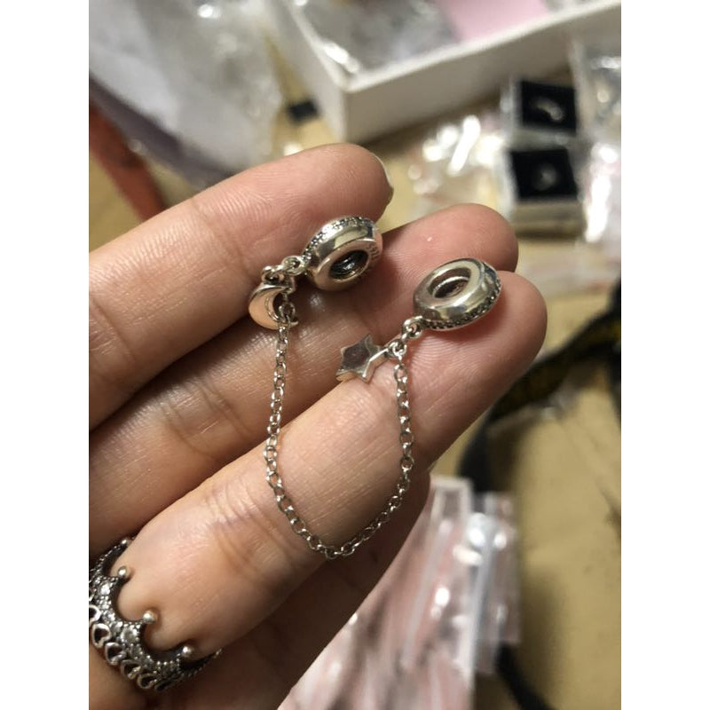 【Moments】Personal Galaxy 925 silver Safety chain moon charm 797512CZ safety chain charm