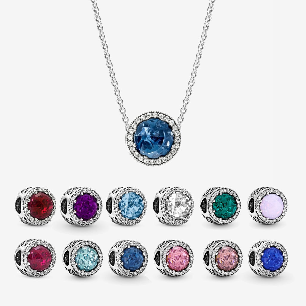 PAN Sparkling Clear Charm & Necklace 925 Silver for women birthday gift pink red purple blue green