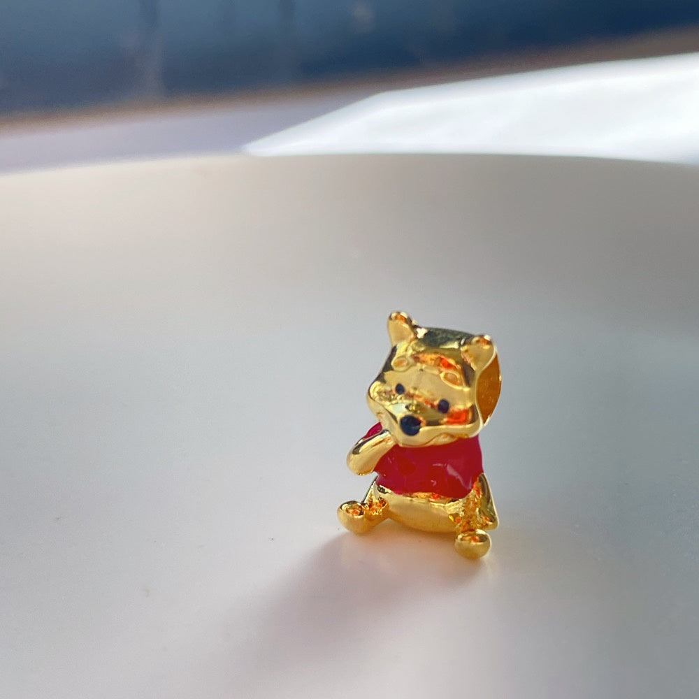 【Moments】Pan Winnie the Pooh Bear Charm 762212C01 Cartoon animal gold red