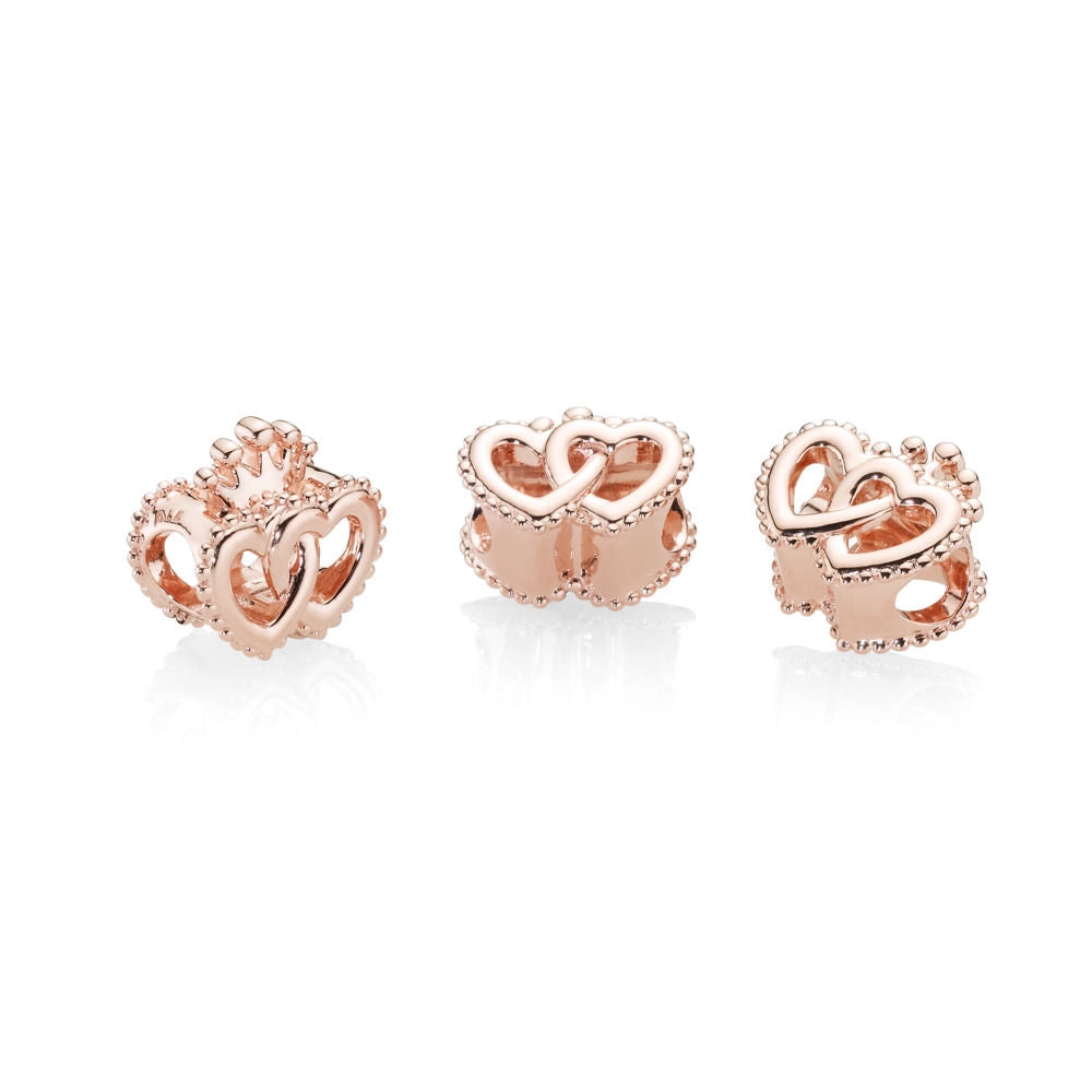 【Moments】PAN INTERLOCKED CROWN HEARTS CHARM 925 Silver rose gold 797670 787670