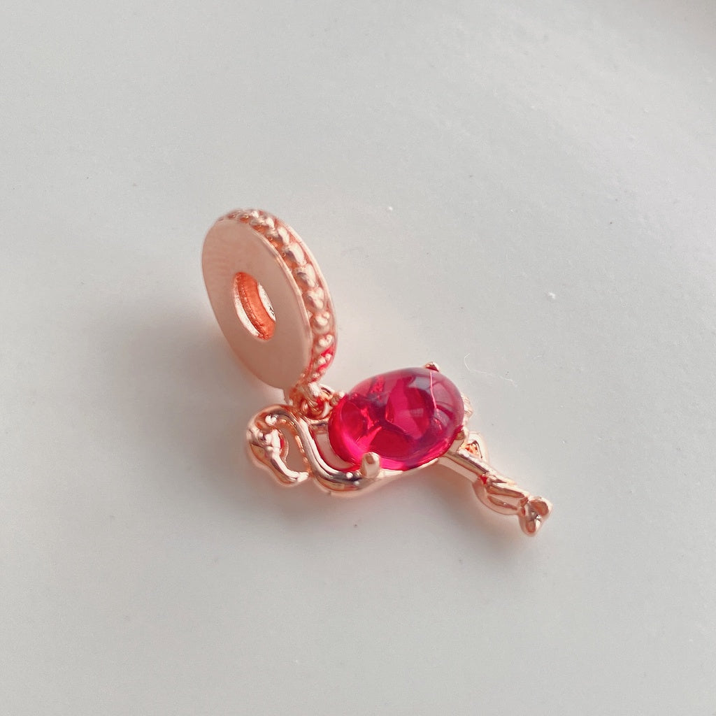 【Moments】Pan Pink Murano Glass Flamingo Dangle Charm 789431C01 Rose gold Red pink animal pedant animal