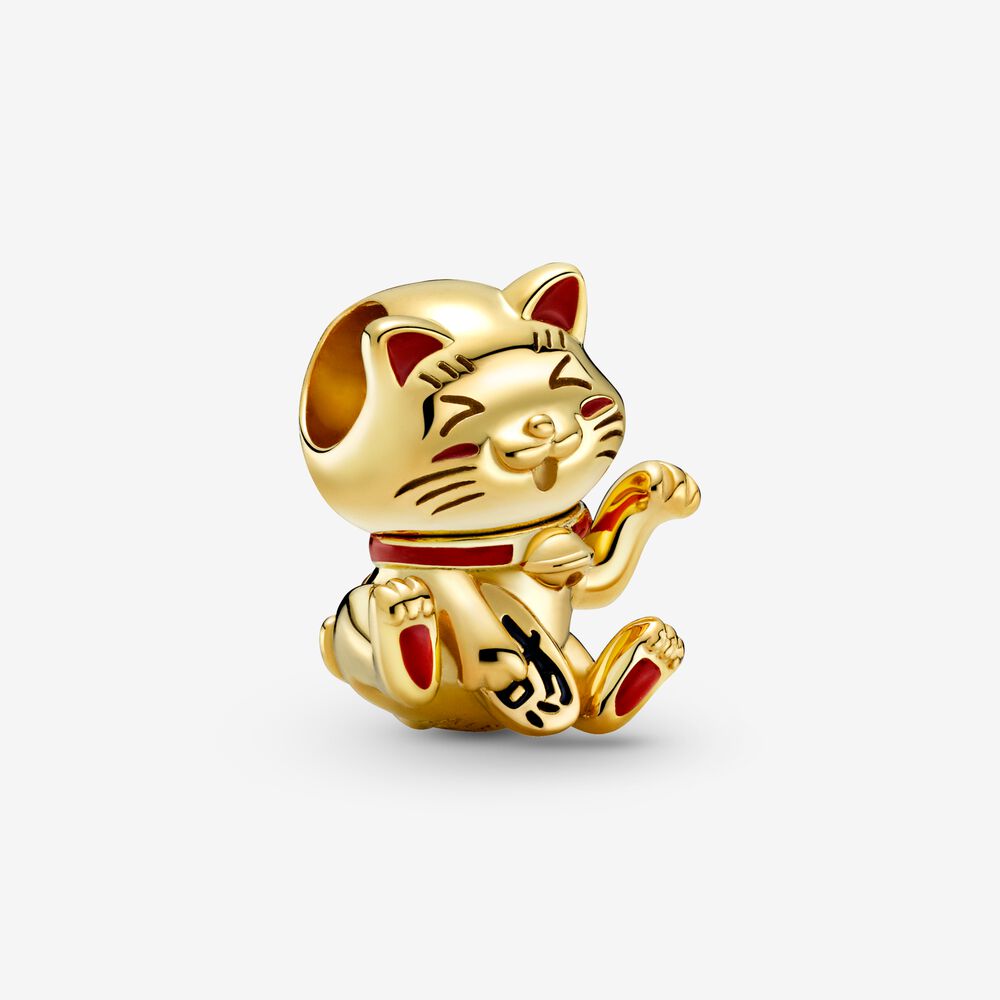 【Moments】Pan Cute Fortune Cat Charm gold Japan lucky cat 769271C01 2021 China new year animal