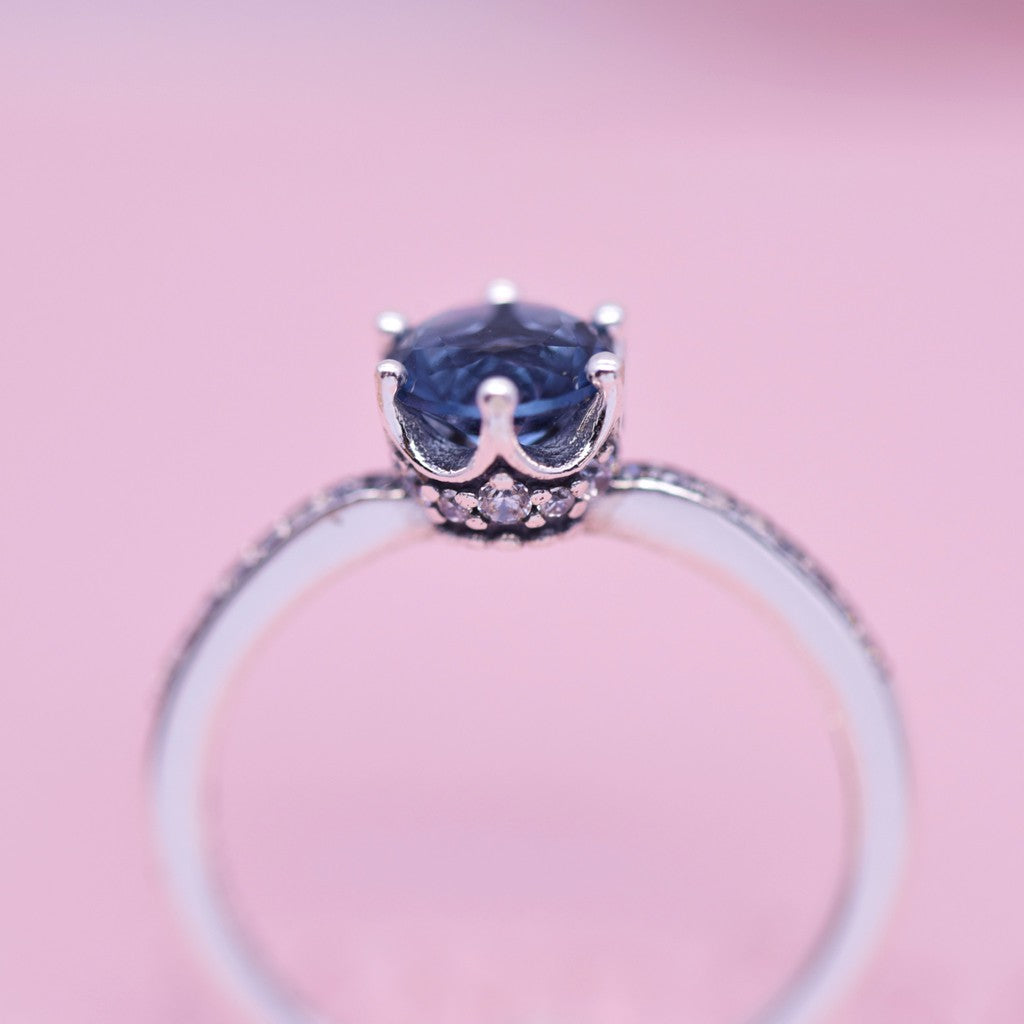 PAN Rose gold Blue Sparkling Crown Ring 925 silver diamond women 198289CZ 198289NSWB 188289C01