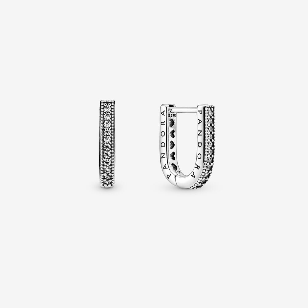 PAN U-shaped Hoop Earrings 925 silver diamond 299488C01 with stone hoop earring