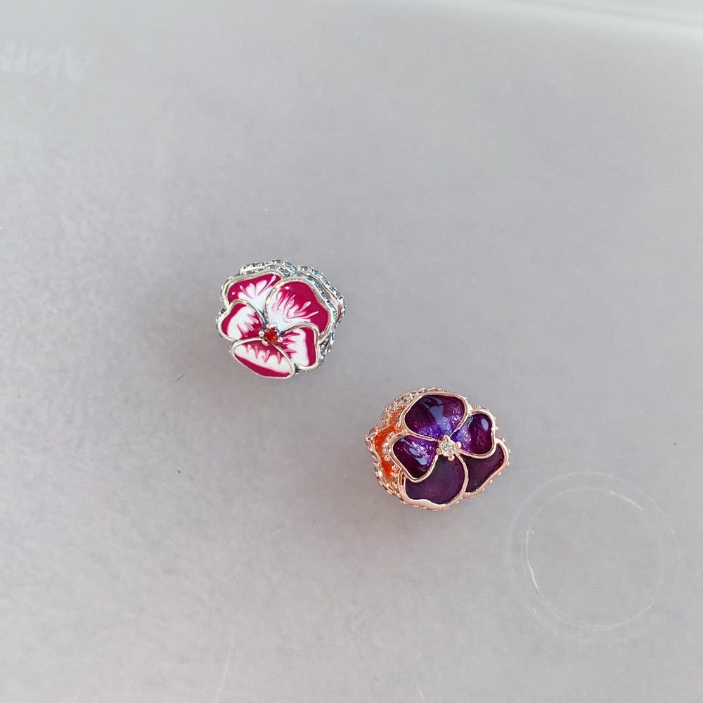 【Moments】PAN Deep Purple Pansy Flower Charm 780777C01 Rose gold 925 silver pink blue 790777C01 790777C02