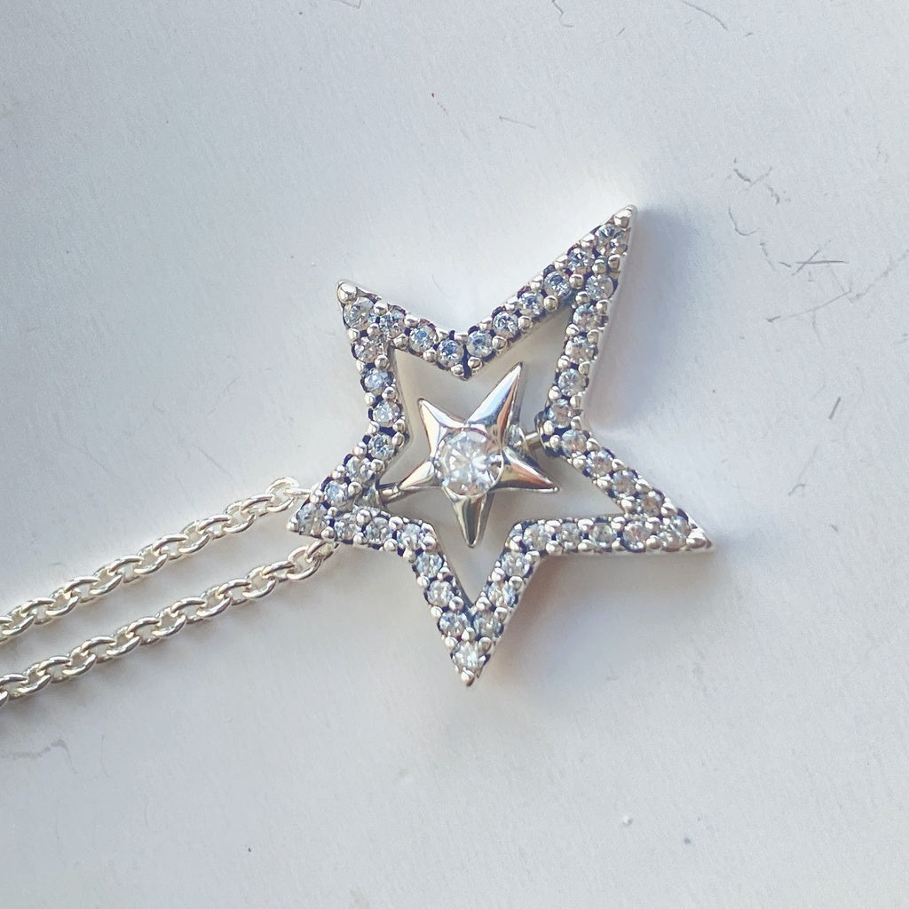 PAN Pavé Asymmetric Star Collier Necklace 925 Silver Necklace 390020C01 pendant chain