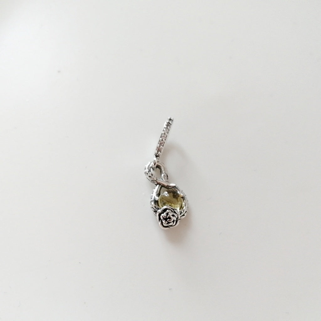 【Moments】Disn** Belle Infinity & Rose Flower Pendant 399525C01 Yellow crystal 925 silver pendant
