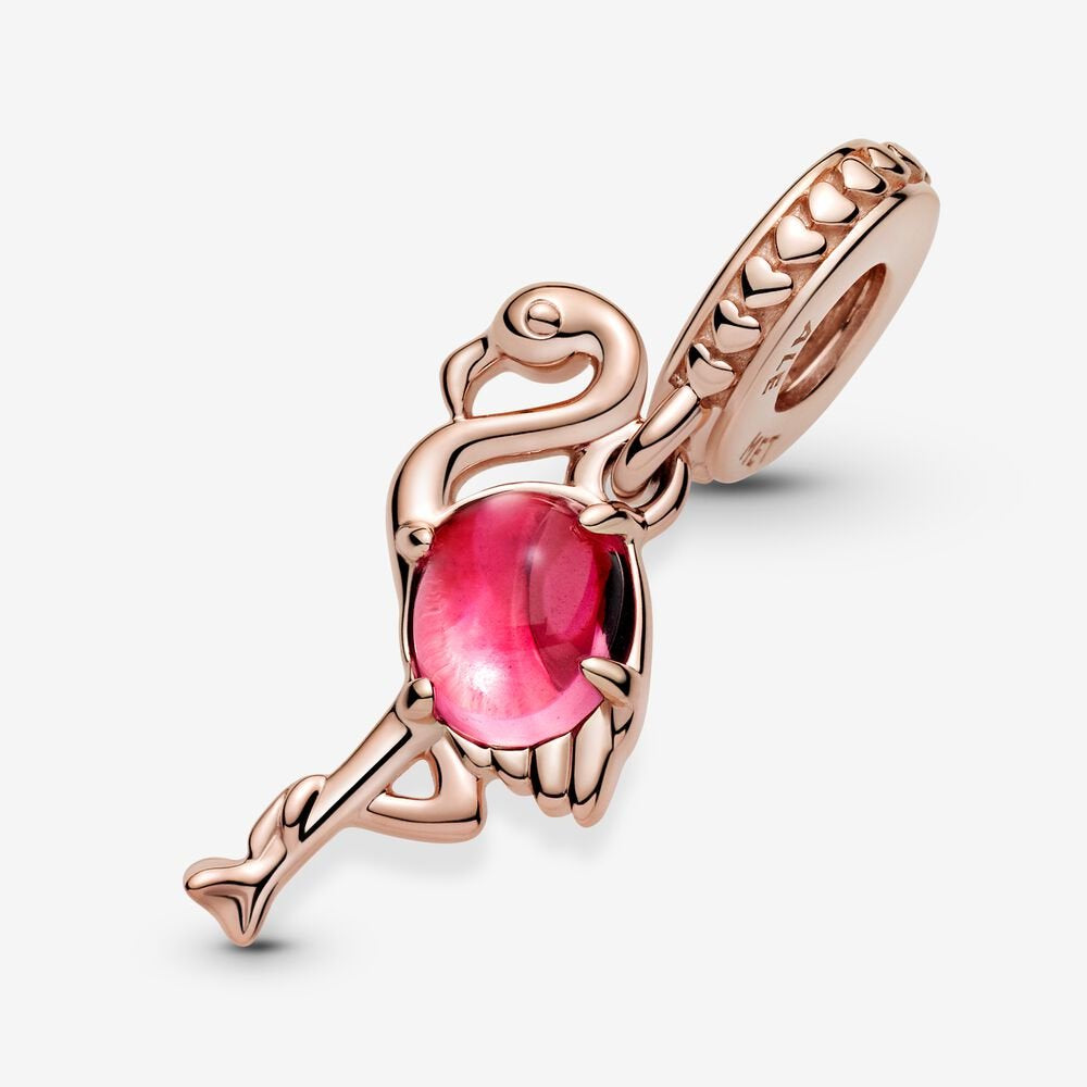 【Moments】Pan Pink Murano Glass Flamingo Dangle Charm 789431C01 Rose gold Red pink animal pedant animal