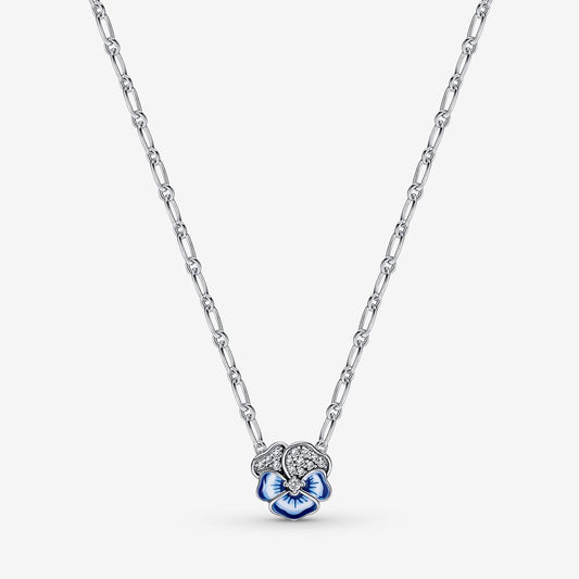 【Moments】PAN Blue Pansy Flower Pendant Necklace 390770C01 pendant 925 silver Sterling silver