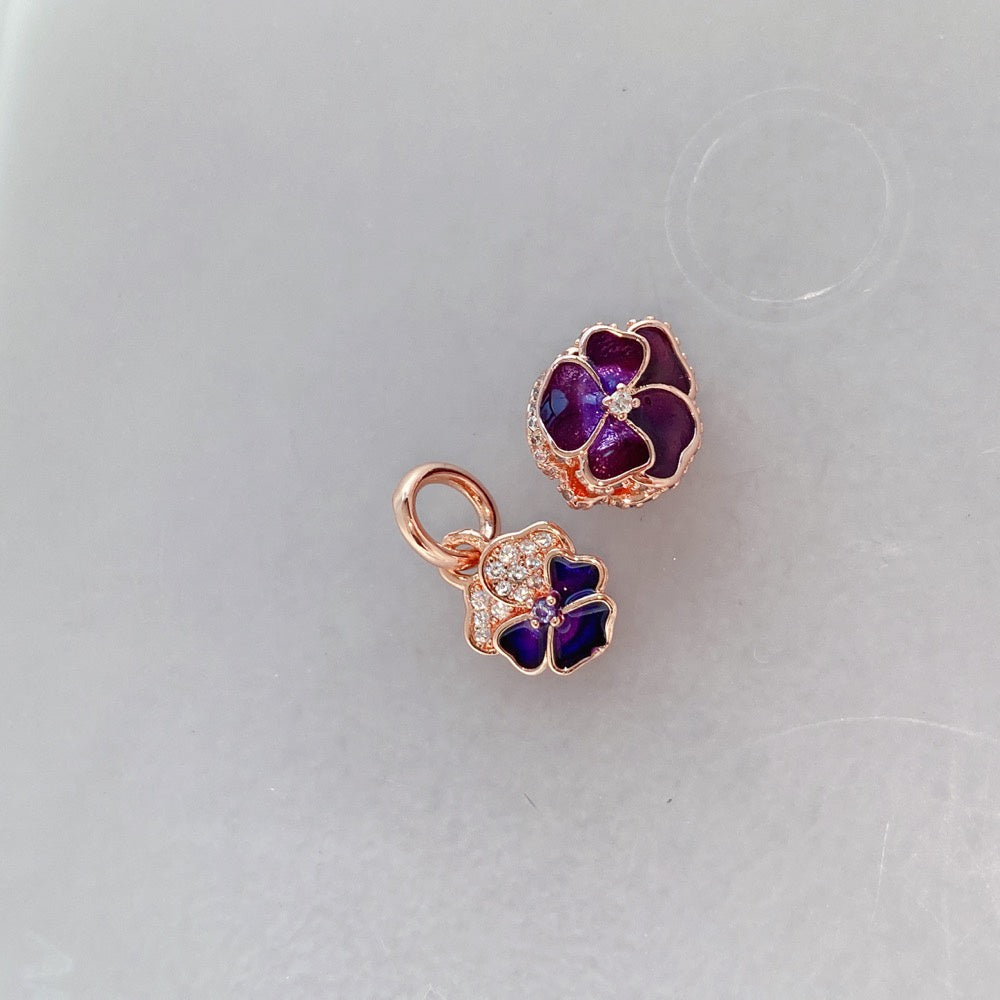 【Moments】Pan Deep Purple Pansy Flower Dangle Charm 780776C01 rose gold pendant