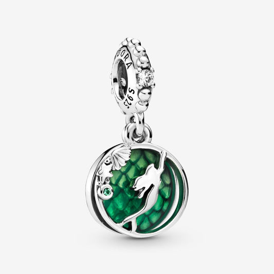 【Moments】Pan Disney Ariel Hanging Charm 925 Silver for women pendant 798231CZ Green Mermaid