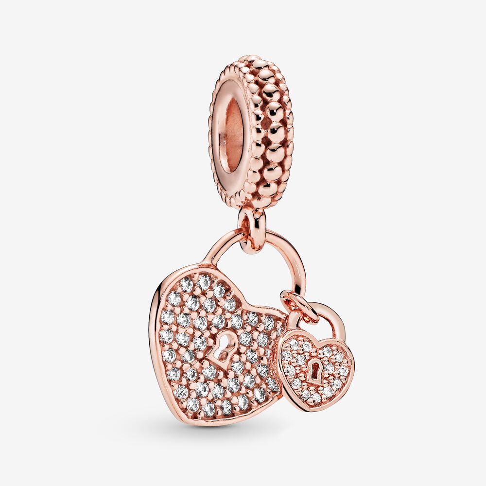 【Moments】PAN Pavé Heart Padlocks Dangle Charm pendant rose gold Two Tone Lock 791807CZ 781807CZ