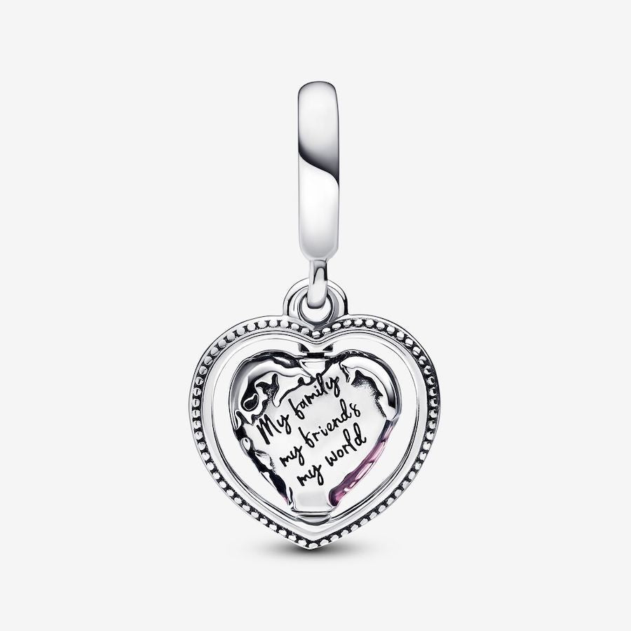 【Moments】Pan Family Spinning Heart Globe Dangle Charm pendant 925 silver 792240C01 Earth world